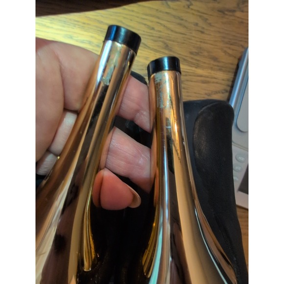 Tory Burch Corbet Black Leather Gold Heels Logo Pointed Toe Zip Women's Sz 10.5 - Picture 8 of 8